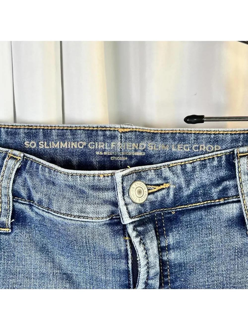Chico's So Slimming Girlfriend Crop Jeans Sz 12 Fringe Striped Cuff Slim Leg